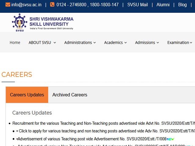Shri Vishwakarma Skill University Jobs